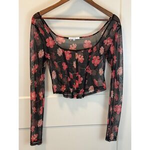 Antistar Long Sleeve Sheer Floral Witchy Whimsigoth Corset Crop Top Size Large